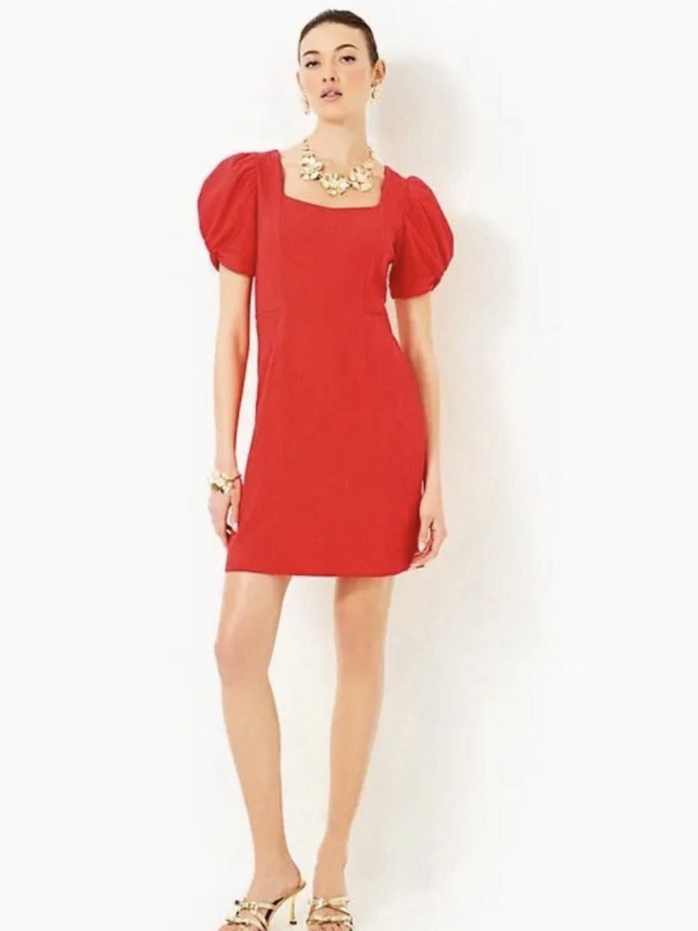Lilly Pulitzer Mini Puff Sleeve Dress in Red Size Small Like New